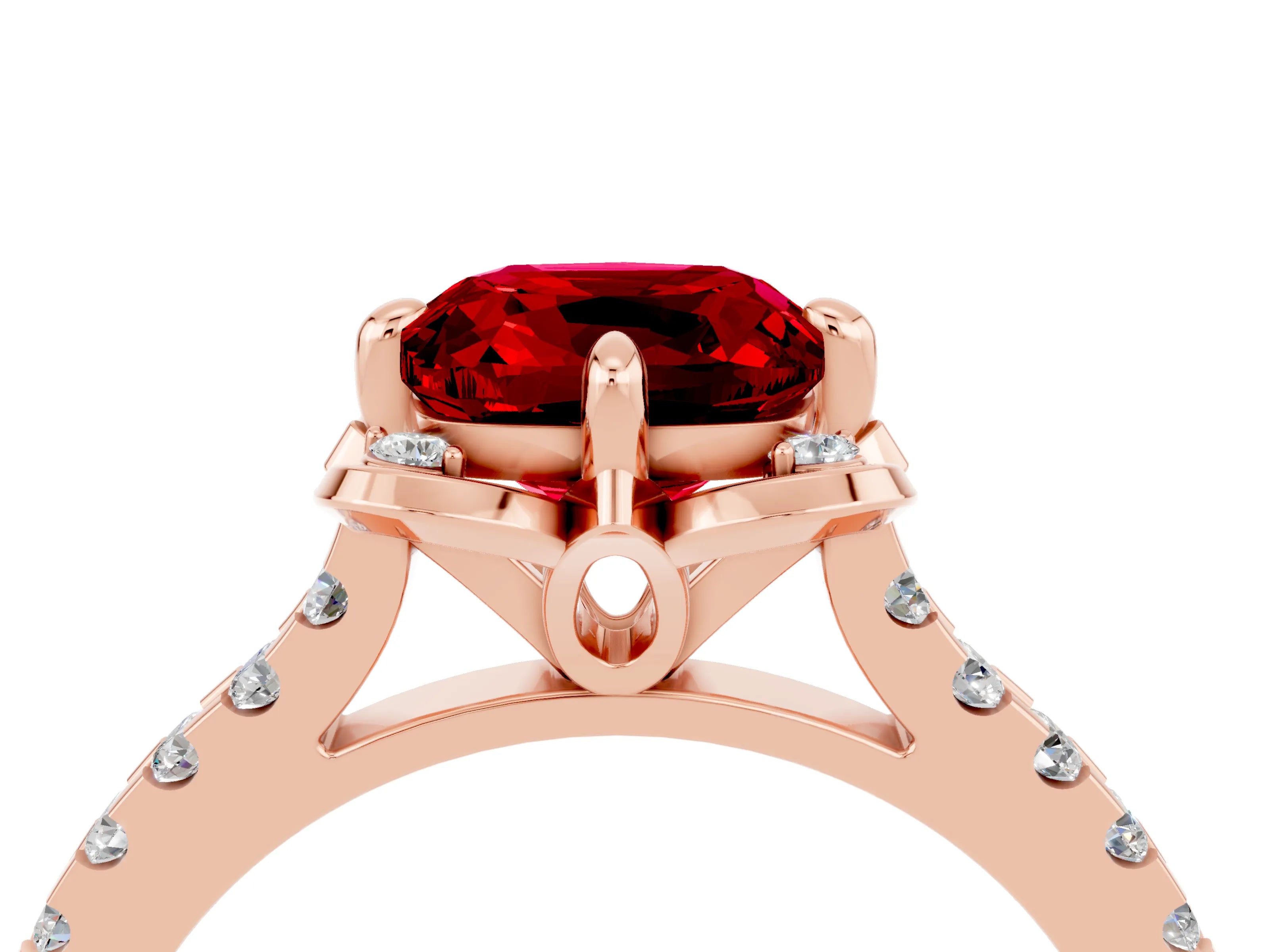 Rose gold Cushion Cut Ruby Ring with Pavé Band and Floral Prong Setting_4