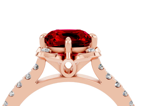 Rose gold Cushion Cut Ruby Ring with Pavé Band and Floral Prong Setting_4