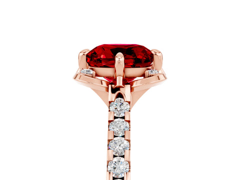 Rose gold Cushion Cut Ruby Ring with Pavé Band and Floral Prong Setting_5