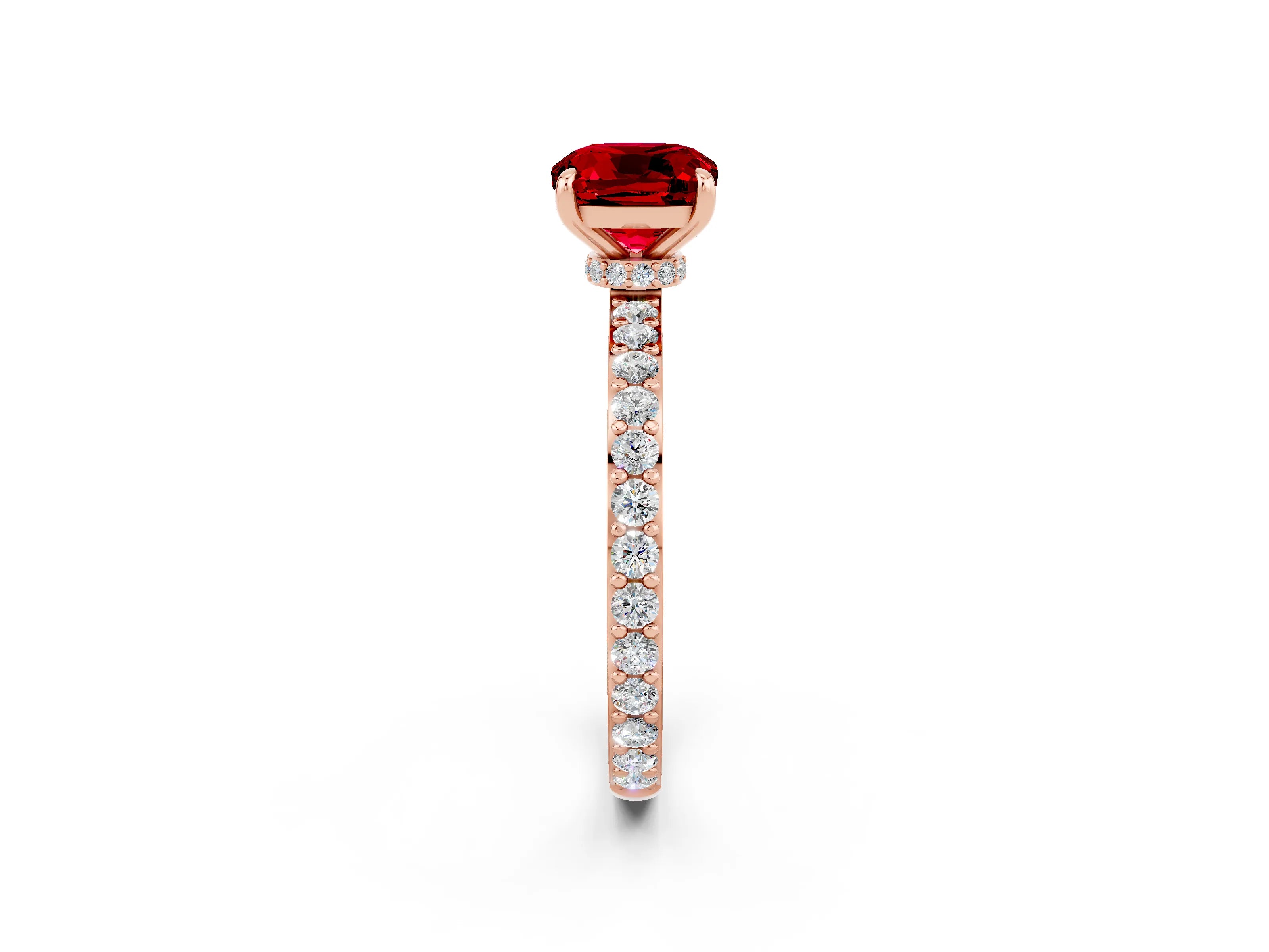 Rose gold Cushion Cut Ruby Ring with Pavé Band and Four-Prong Setting_2