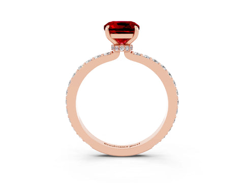 Rose gold Cushion Cut Ruby Ring with Pavé Band and Four-Prong Setting_3