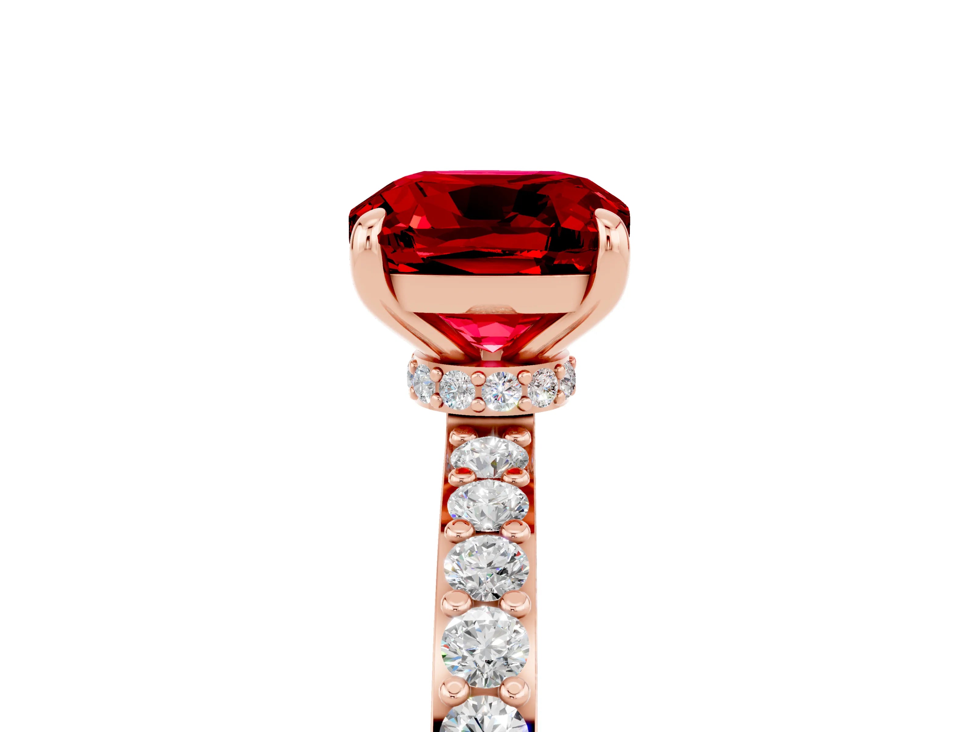 Rose gold Cushion Cut Ruby Ring with Pavé Band and Four-Prong Setting_5