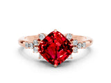 Rose gold Cushion Cut Ruby Ring with Side Stones and Four-Prong Setting_36