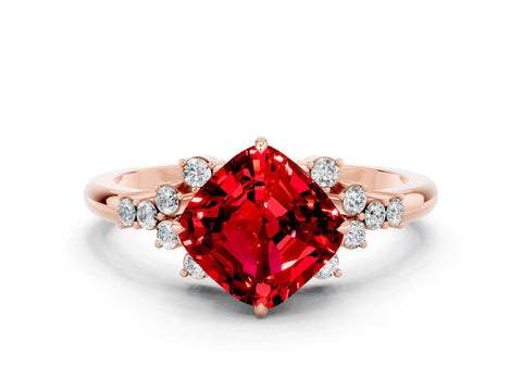 Rose gold Cushion Cut Ruby Ring with Side Stones and Four-Prong Setting_36