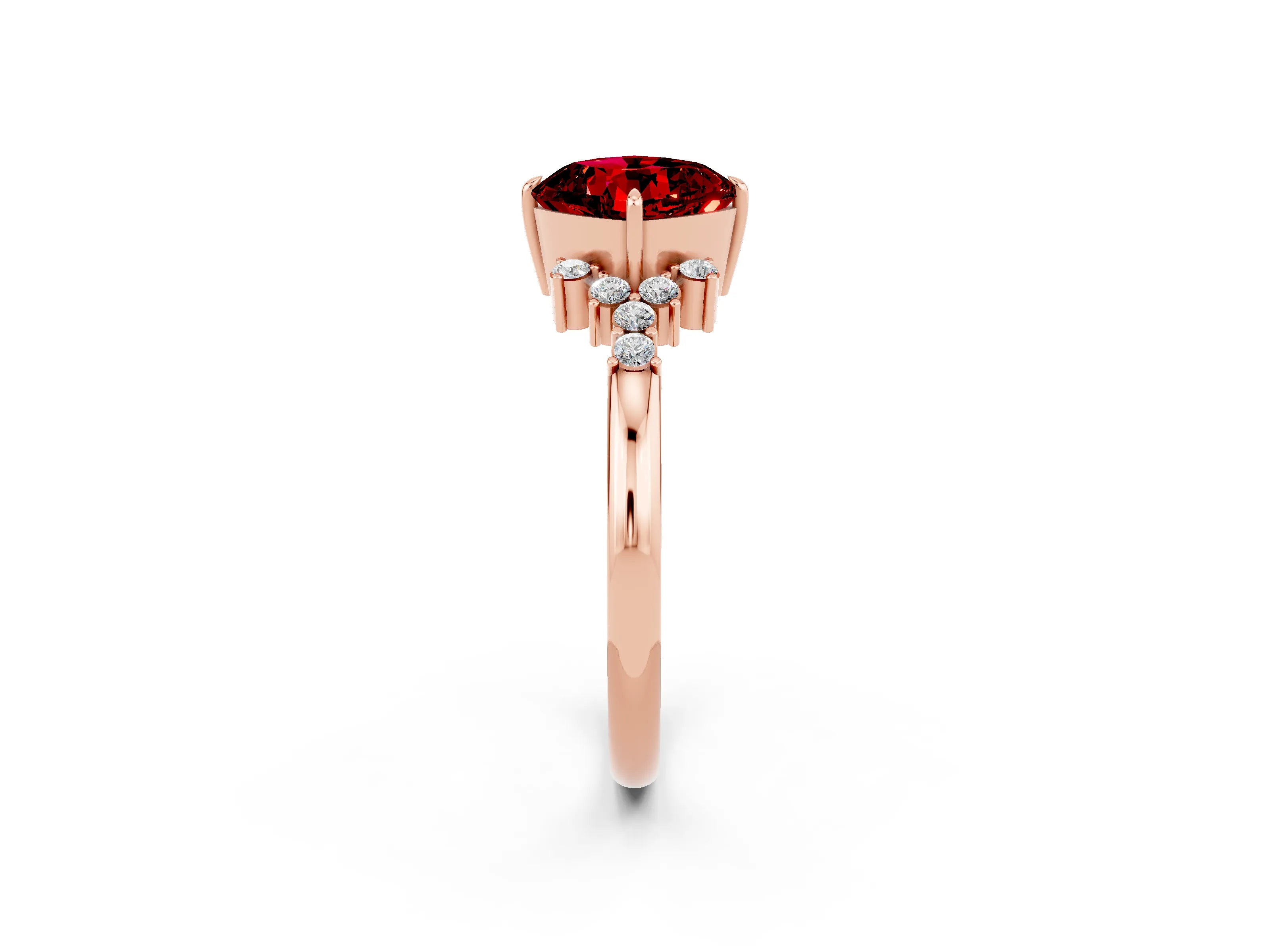 Rose gold Cushion Cut Ruby Ring with Side Stones and Four-Prong Setting_38