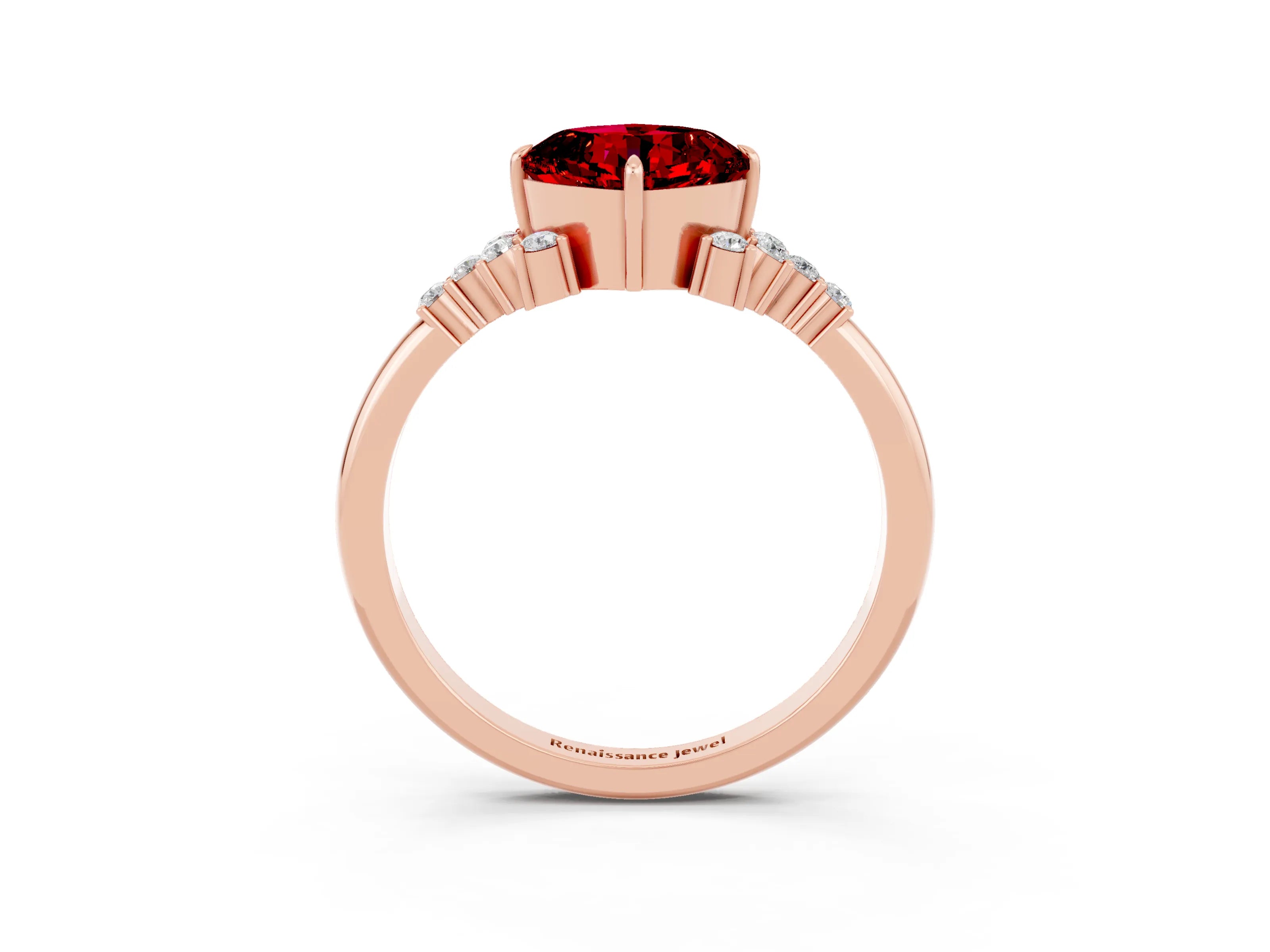 Rose gold Cushion Cut Ruby Ring with Side Stones and Four-Prong Setting_39