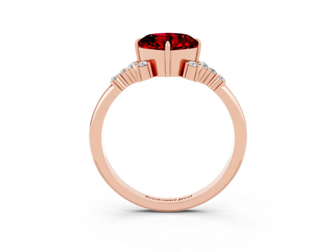 Rose gold Cushion Cut Ruby Ring with Side Stones and Four-Prong Setting_39