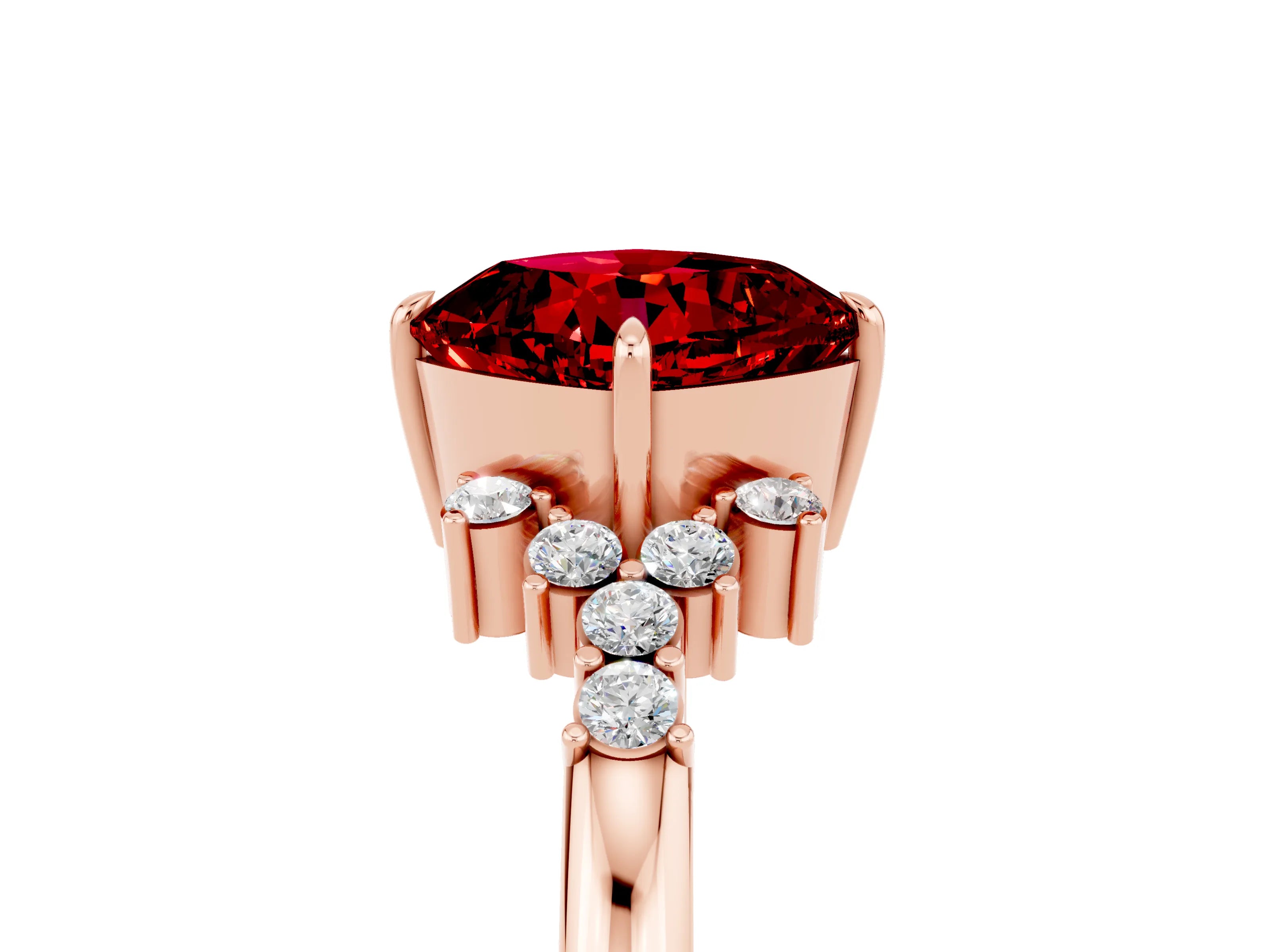 Rose gold Cushion Cut Ruby Ring with Side Stones and Four-Prong Setting_41