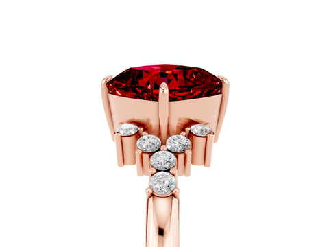 Rose gold Cushion Cut Ruby Ring with Side Stones and Four-Prong Setting_41