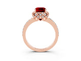 Rose gold Cushion Cut Ruby Scalloped Halo Engagement Ring with Round Shared Prong Band_39