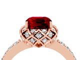 Rose gold Cushion Cut Ruby Scalloped Halo Engagement Ring with Round Shared Prong Band_40