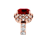 Rose gold Cushion Cut Ruby Scalloped Halo Engagement Ring with Round Shared Prong Band_41