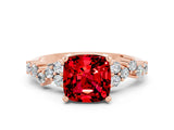 Rose gold Cushion Cut Ruby Scattered Round Accent Ring with Prong Setting_24
