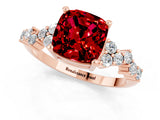 Rose gold Cushion Cut Ruby Scattered Round Accent Ring with Prong Setting_25