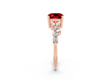 Rose gold Cushion Cut Ruby Scattered Round Accent Ring with Prong Setting_26