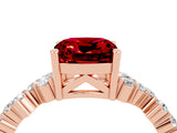 Rose gold Cushion Cut Ruby Scattered Round Accent Ring with Prong Setting_28