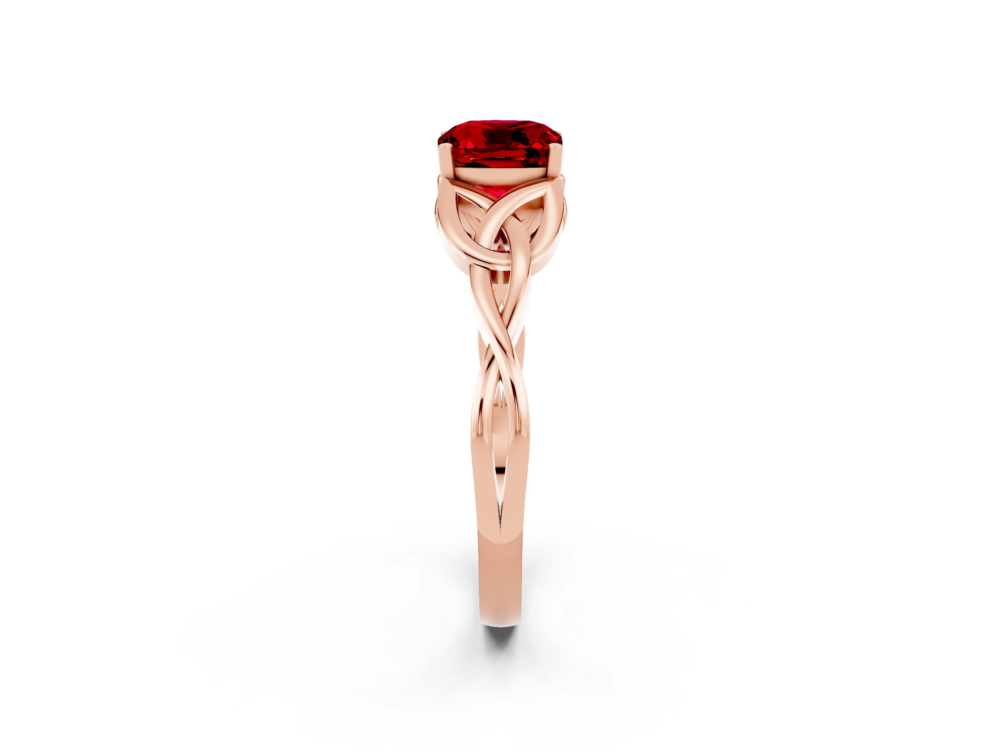 Rose gold Cushion Cut Ruby Solitaire Celtic Knot Ring with Four-Prong Setting_14