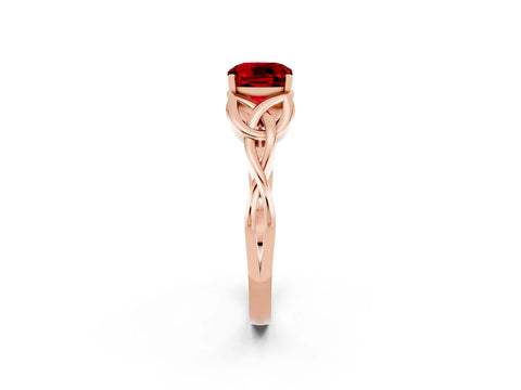 Rose gold Cushion Cut Ruby Solitaire Celtic Knot Ring with Four-Prong Setting_14