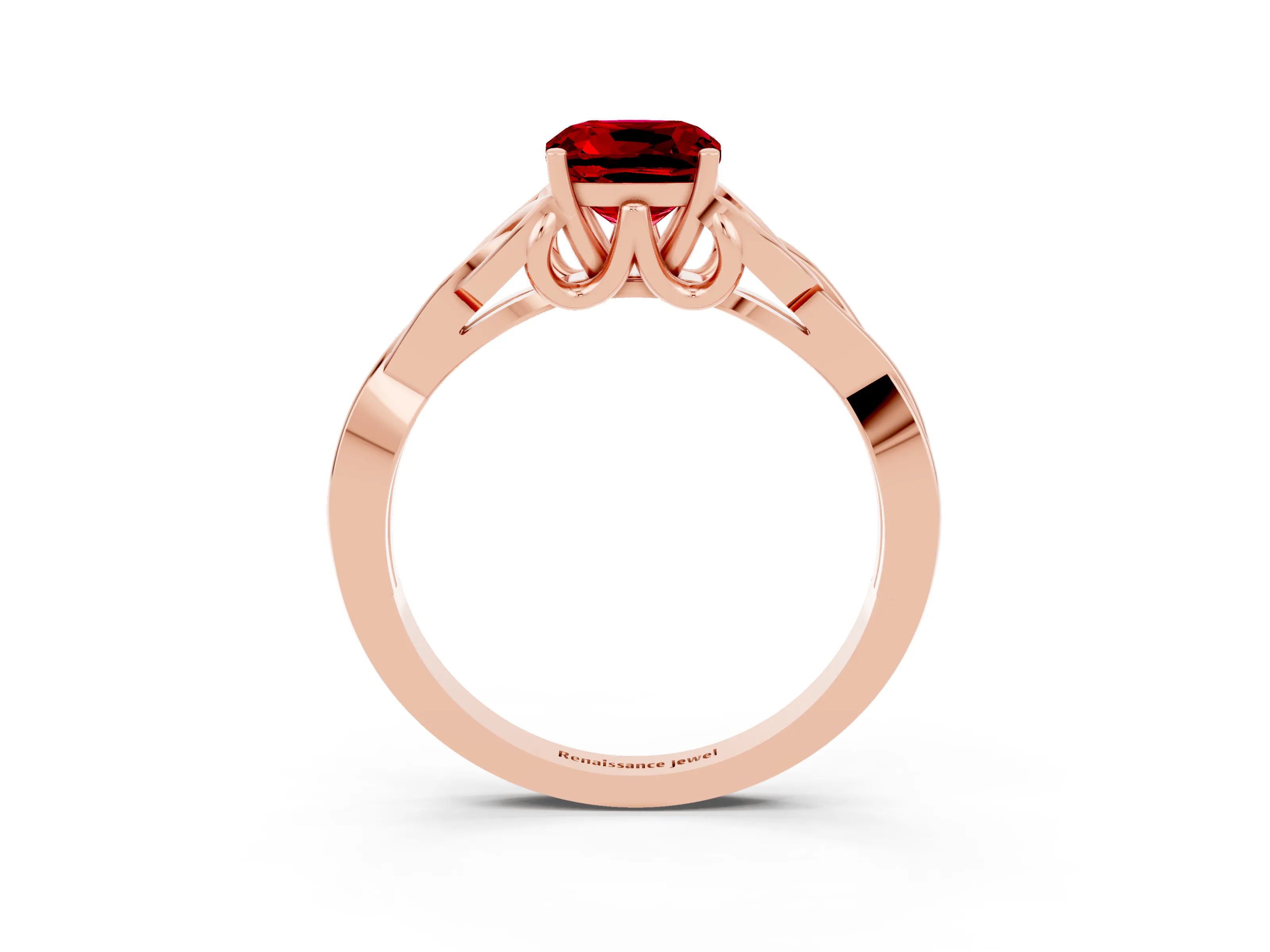 Rose gold Cushion Cut Ruby Solitaire Celtic Knot Ring with Four-Prong Setting_15