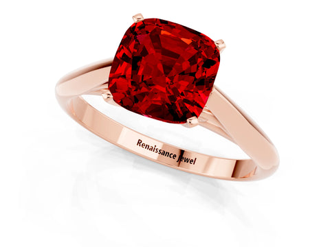 Rose gold Cushion Cut Ruby Solitaire Engagement Ring with Cathedral Setting and Four-Prong Mount_13