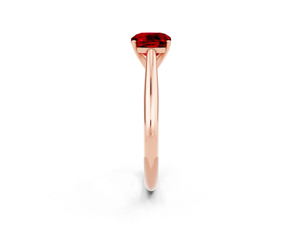 Rose gold Cushion Cut Ruby Solitaire Engagement Ring with Cathedral Setting and Four-Prong Mount