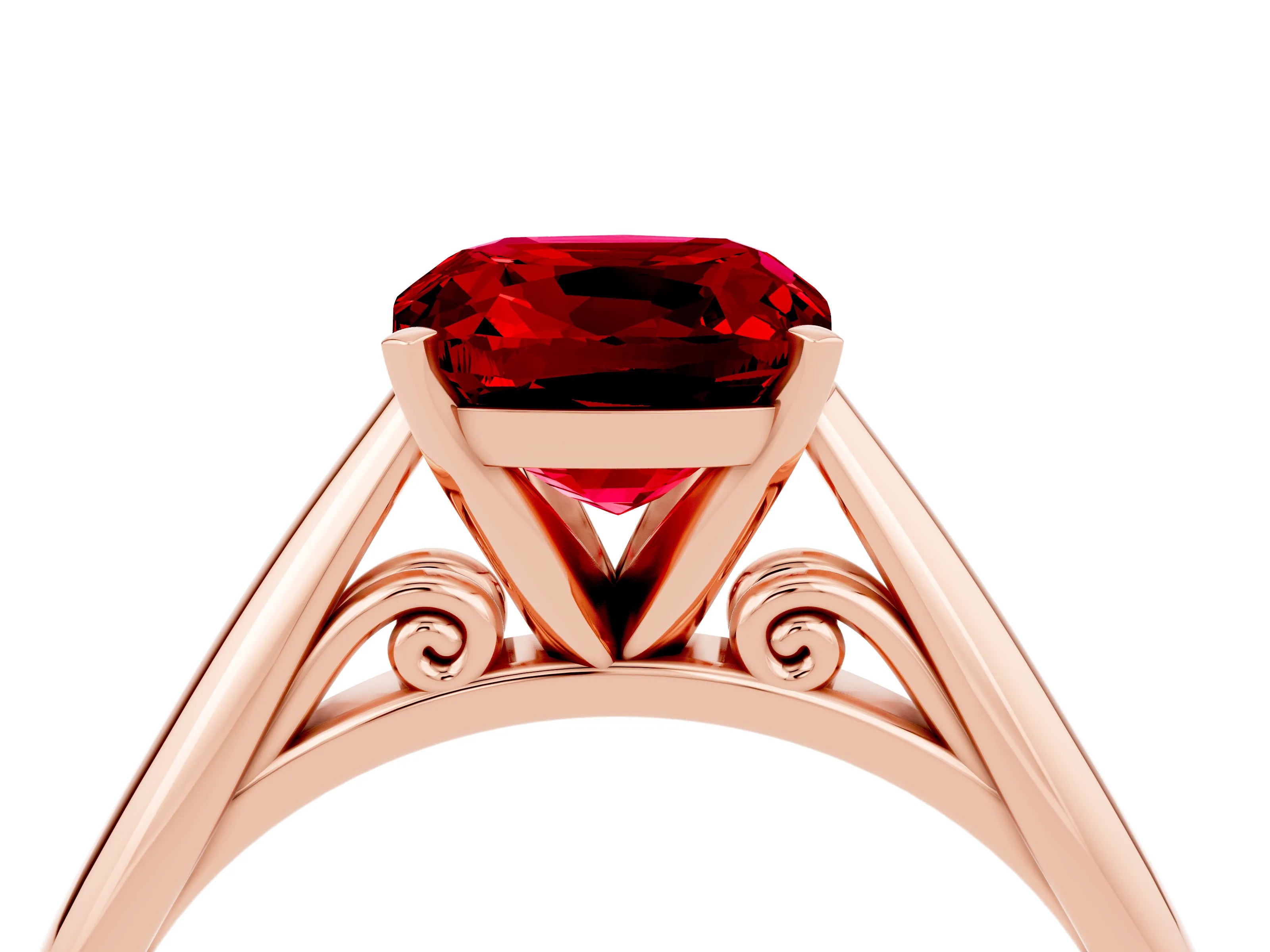 Rose gold Cushion Cut Ruby Solitaire Engagement Ring with Cathedral Setting and Four-Prong Mount_16