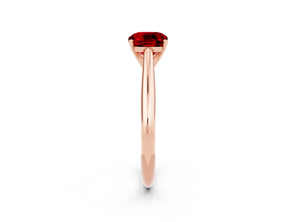 Rose gold Cushion Cut Ruby Solitaire Engagement Ring with Cathedral Setting and Four-Prong Mount