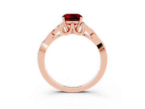 Rose gold Cushion Cut Ruby Solitaire Engagement Ring with Celtic Knot Band and Four-Prong Setting_3