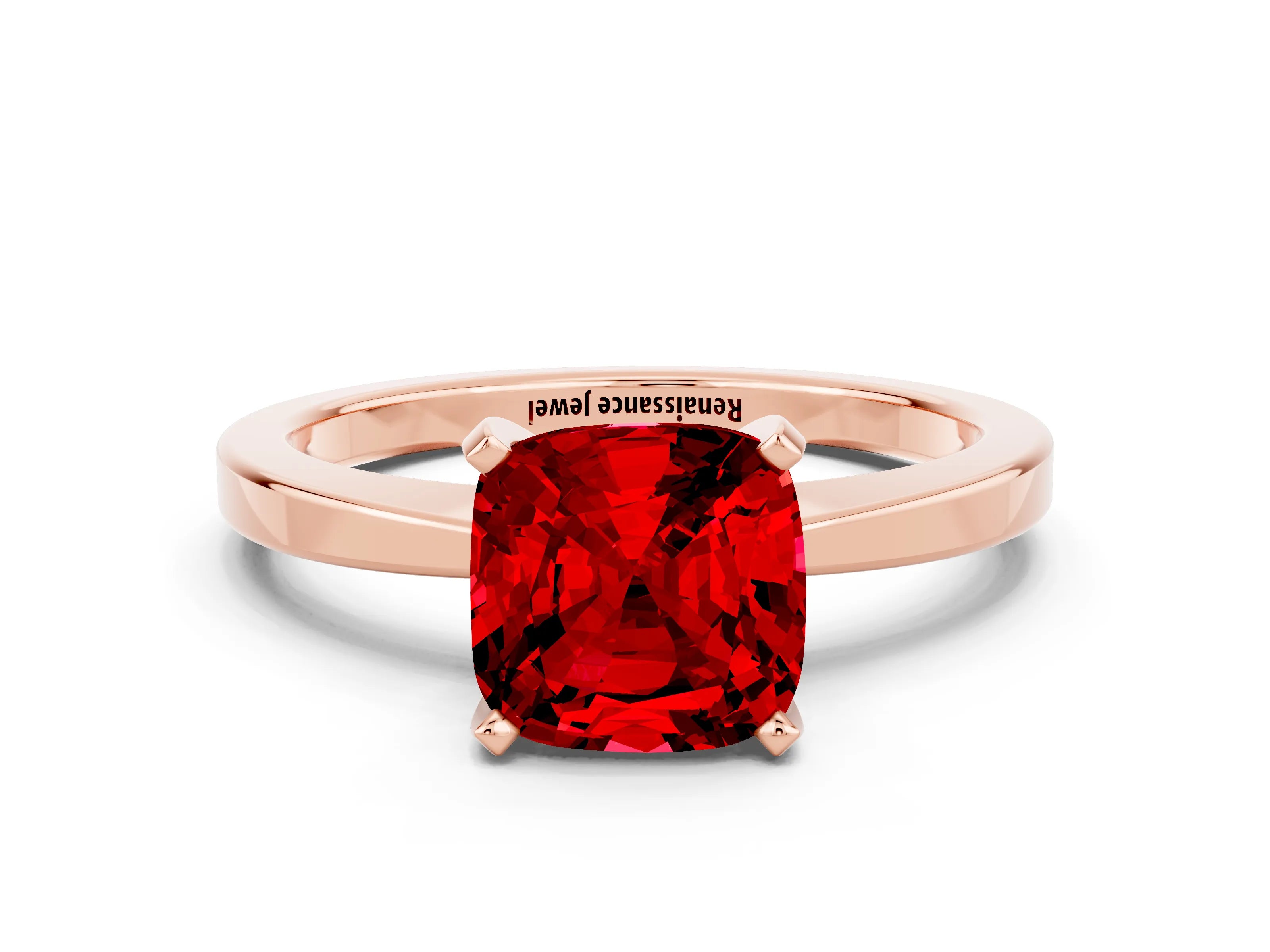 Rose gold Cushion Cut Ruby Solitaire Engagement Ring with Classic Band and Four-Prong Setting_24