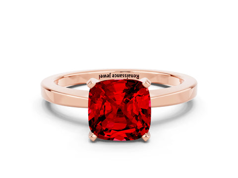 Rose gold Cushion Cut Ruby Solitaire Engagement Ring with Classic Band and Four-Prong Setting_24