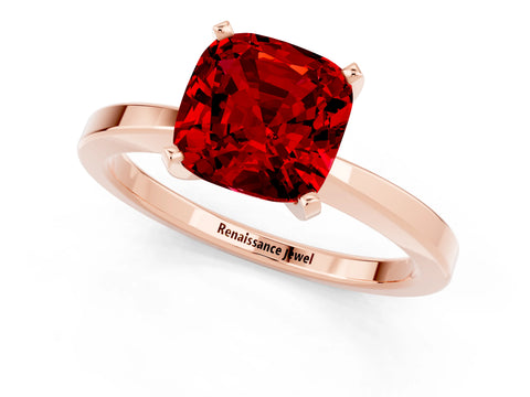 Rose gold Cushion Cut Ruby Solitaire Engagement Ring with Classic Band and Four-Prong Setting_25