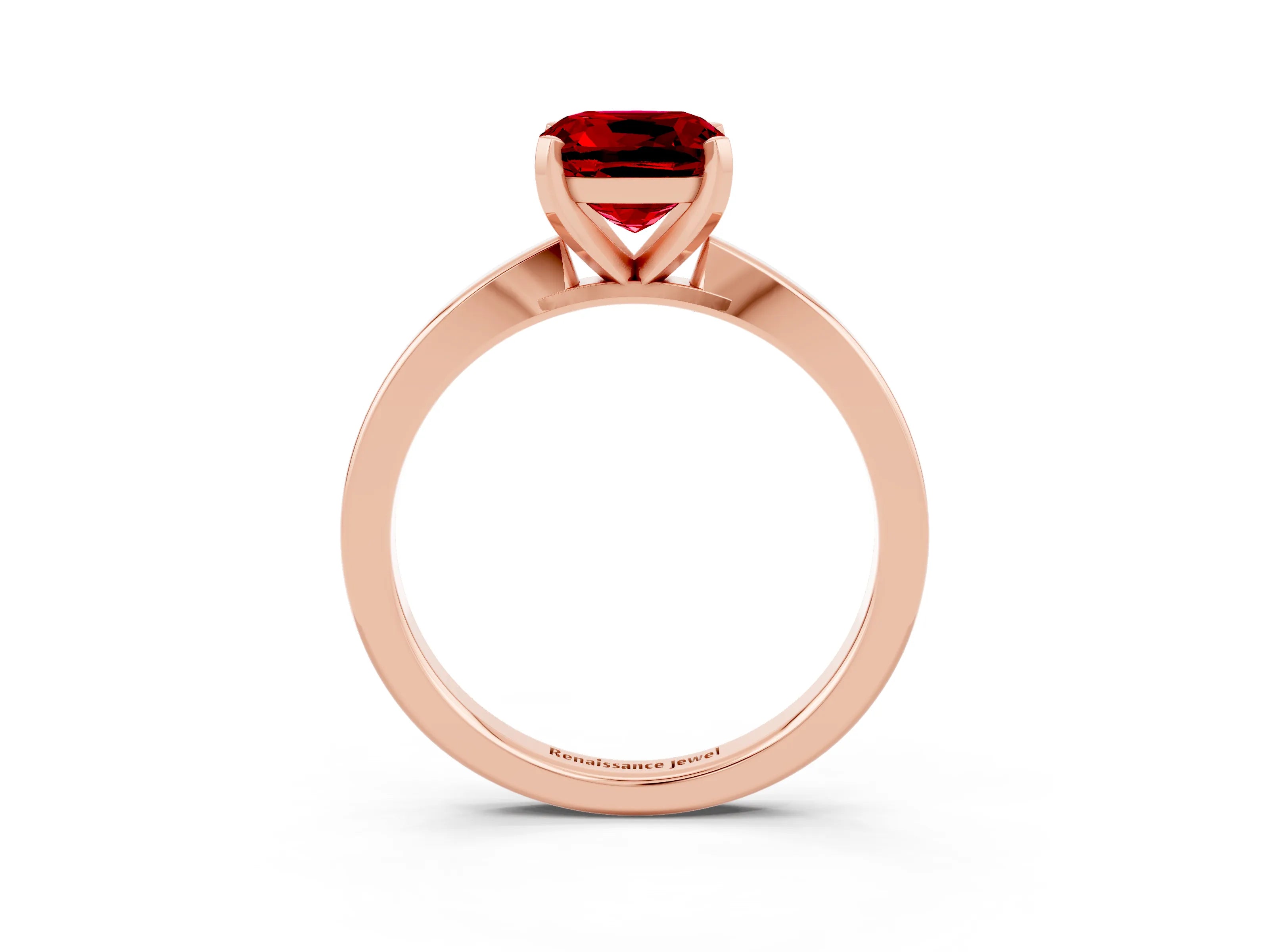 Rose gold Cushion Cut Ruby Solitaire Engagement Ring with Classic Band and Four-Prong Setting_27