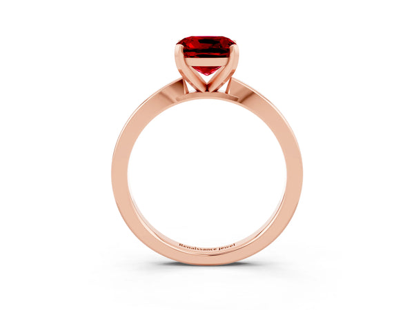 Rose gold Cushion Cut Ruby Solitaire Engagement Ring with Classic Band and Four-Prong Setting