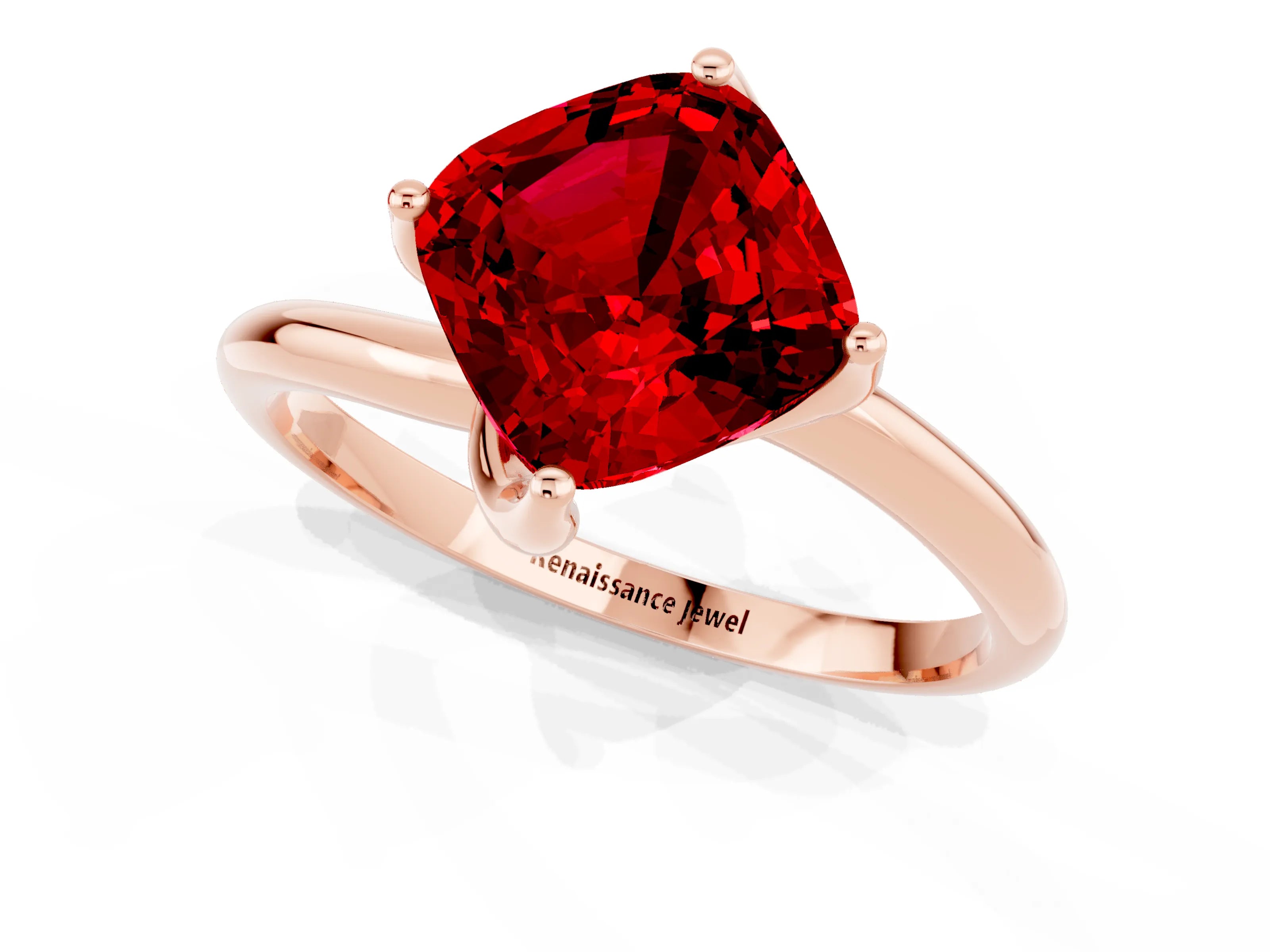 Rose gold Cushion Cut Ruby Solitaire Engagement Ring with Four-Prong Setting and Classic Band_13