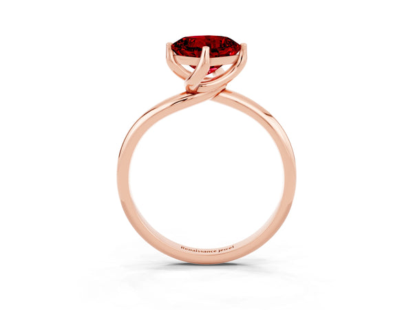 Rose gold Cushion Cut Ruby Solitaire Engagement Ring with Four-Prong Setting and Classic Band