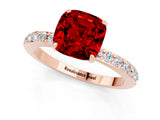 Rose gold Cushion Cut Ruby Solitaire Engagement Ring with Pavé Band and Four-Prong Setting_1