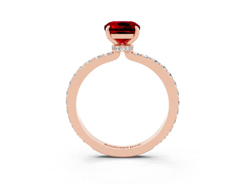 Rose gold Cushion Cut Ruby Solitaire Engagement Ring with Pavé Band and Four-Prong Setting_3