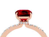 Rose gold Cushion Cut Ruby Solitaire Engagement Ring with Pavé Band and Four-Prong Setting_4