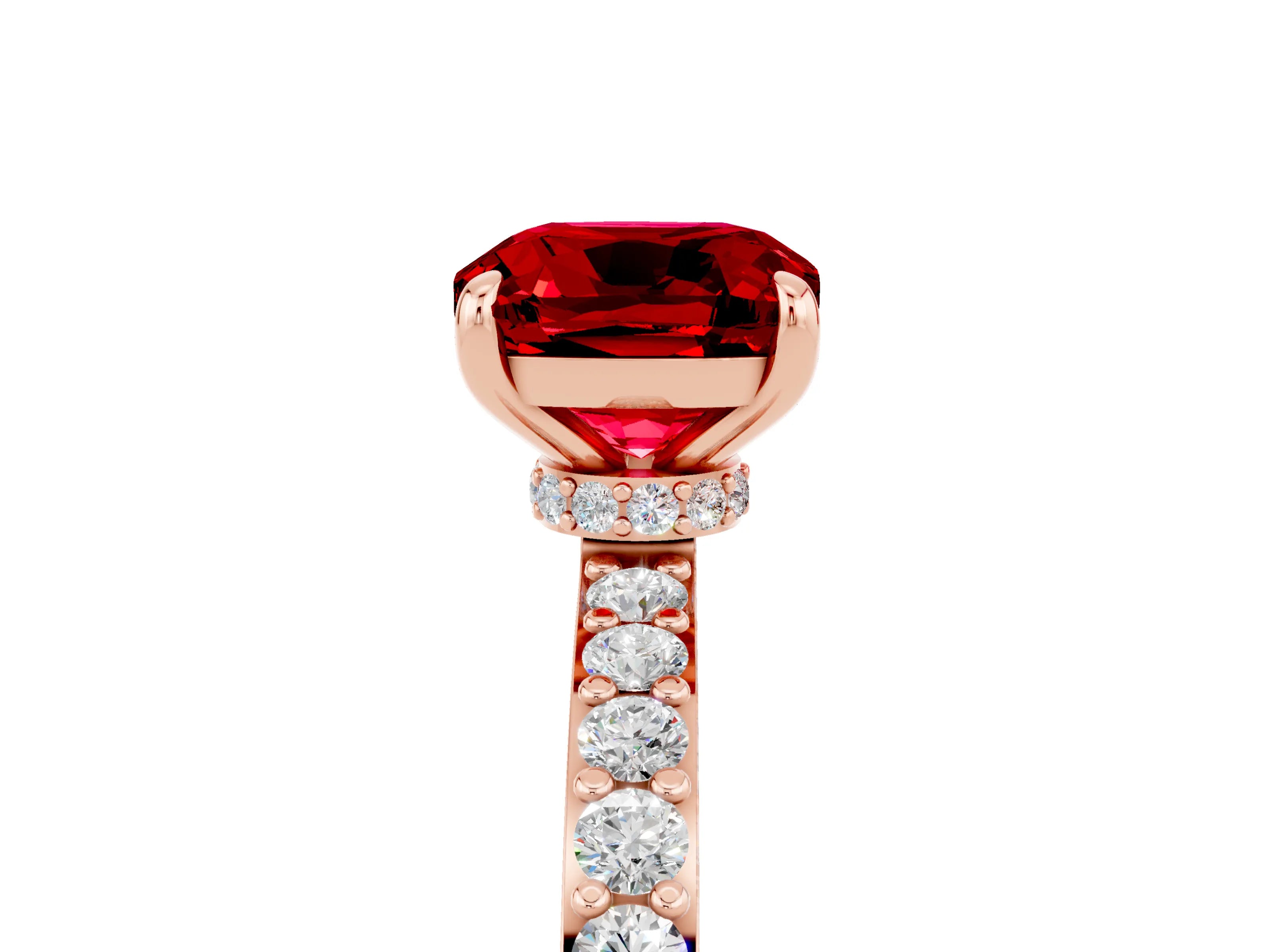 Rose gold Cushion Cut Ruby Solitaire Engagement Ring with Pavé Band and Four-Prong Setting_5