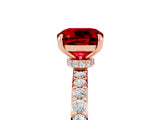 Rose gold Cushion Cut Ruby Solitaire Engagement Ring with Pavé Band and Four-Prong Setting_5