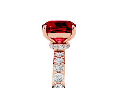 Rose gold Cushion Cut Ruby Solitaire Engagement Ring with Pavé Band and Four-Prong Setting_5