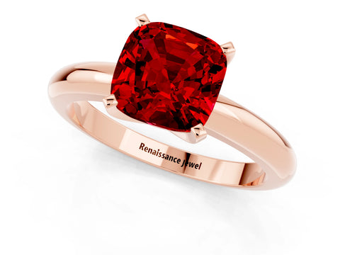 Rose gold Cushion Cut Ruby Solitaire Engagement Ring with Round Band and Four-Prong Setting_1