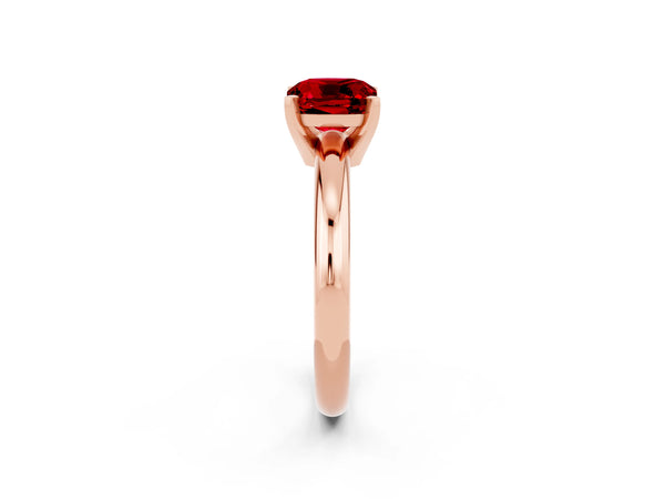 Rose gold Cushion Cut Ruby Solitaire Engagement Ring with Round Band and Four-Prong Setting