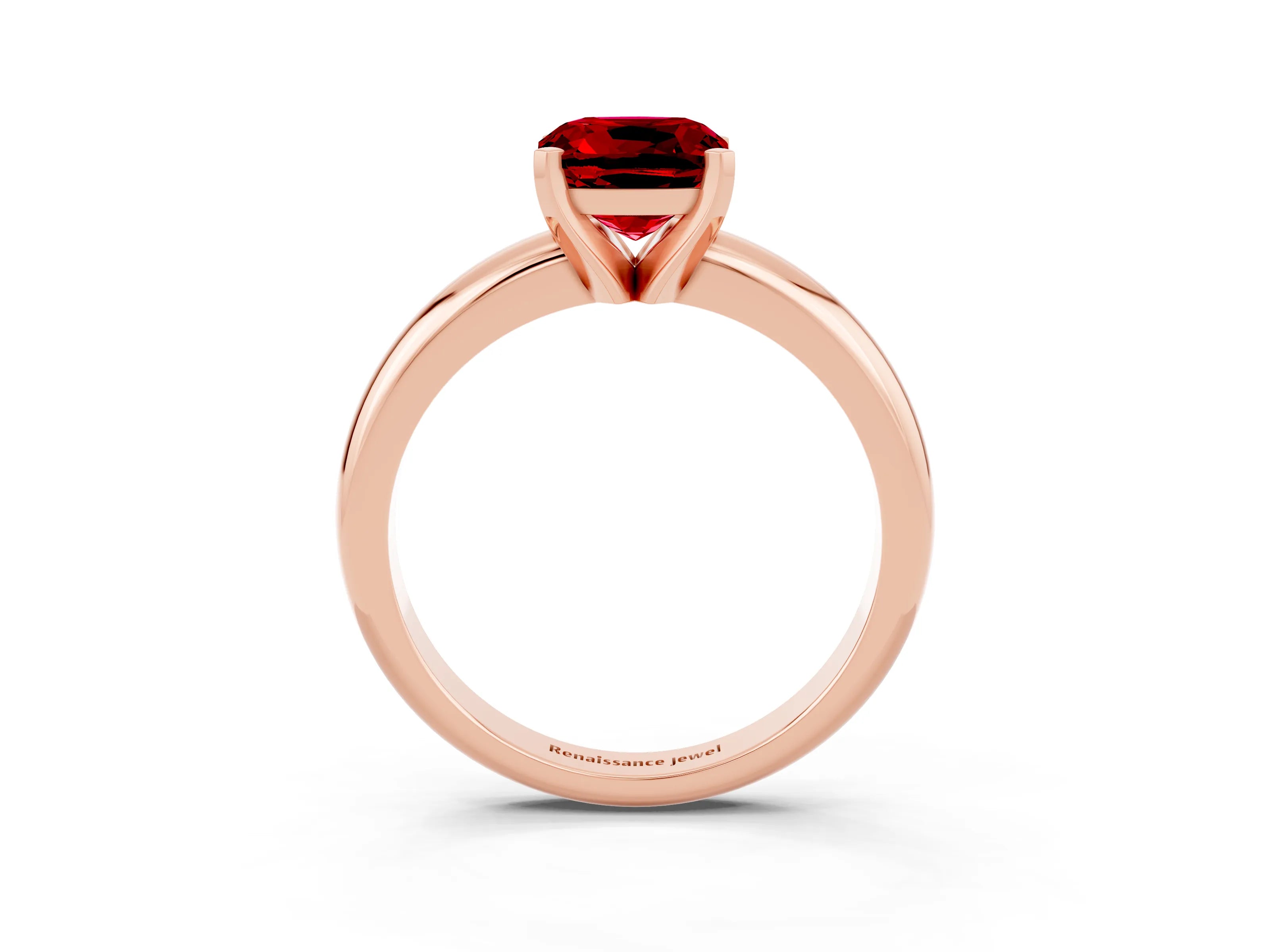 Rose gold Cushion Cut Ruby Solitaire Engagement Ring with Round Band and Four-Prong Setting_3
