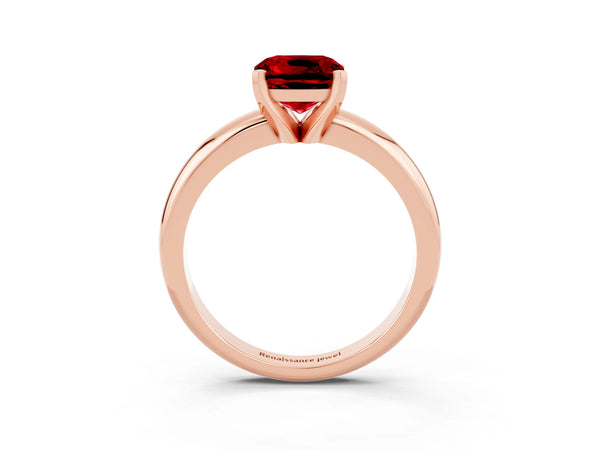 Rose gold Cushion Cut Ruby Solitaire Engagement Ring with Round Band and Four-Prong Setting