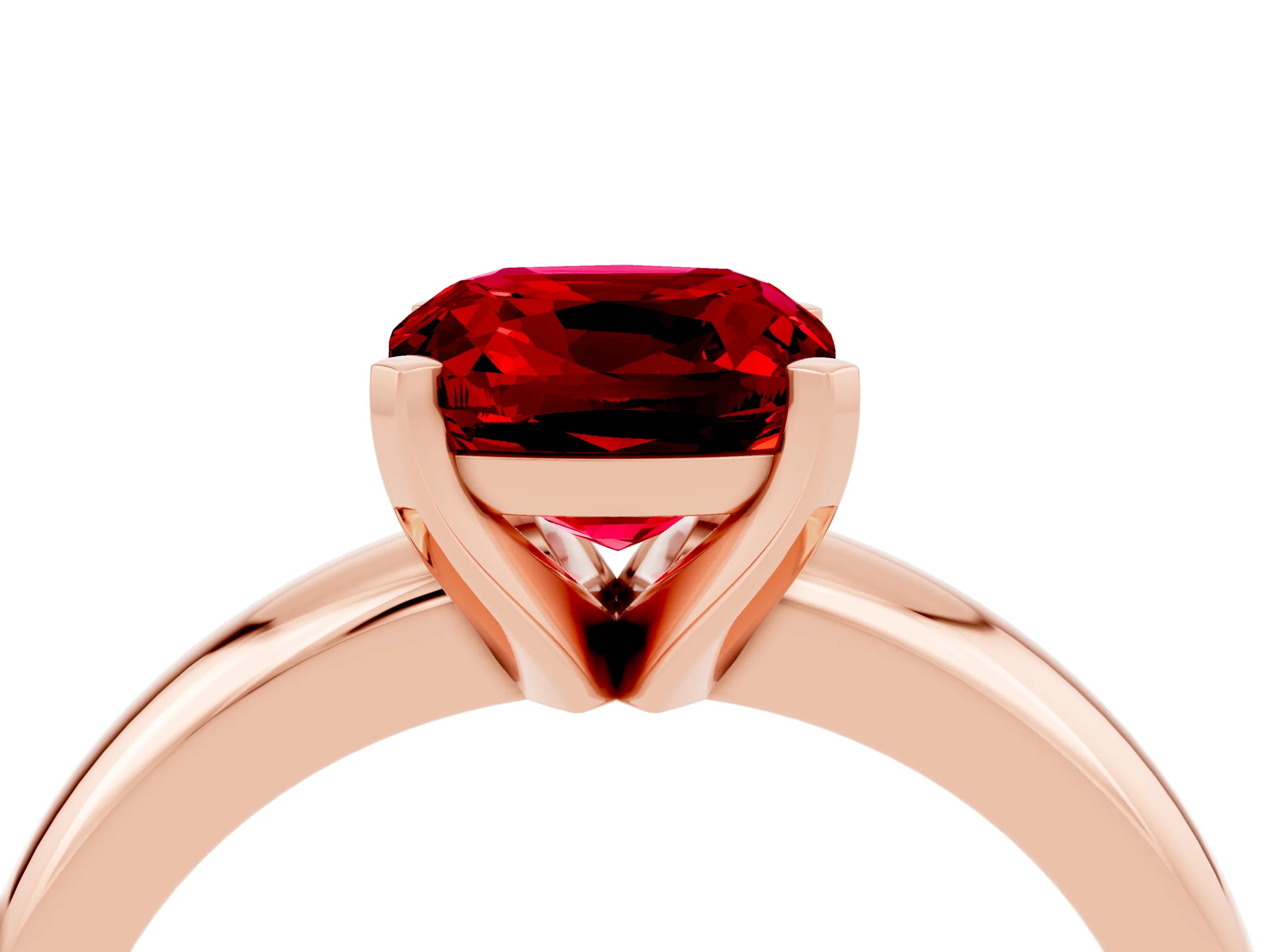 Rose gold Cushion Cut Ruby Solitaire Engagement Ring with Round Band and Four-Prong Setting_4
