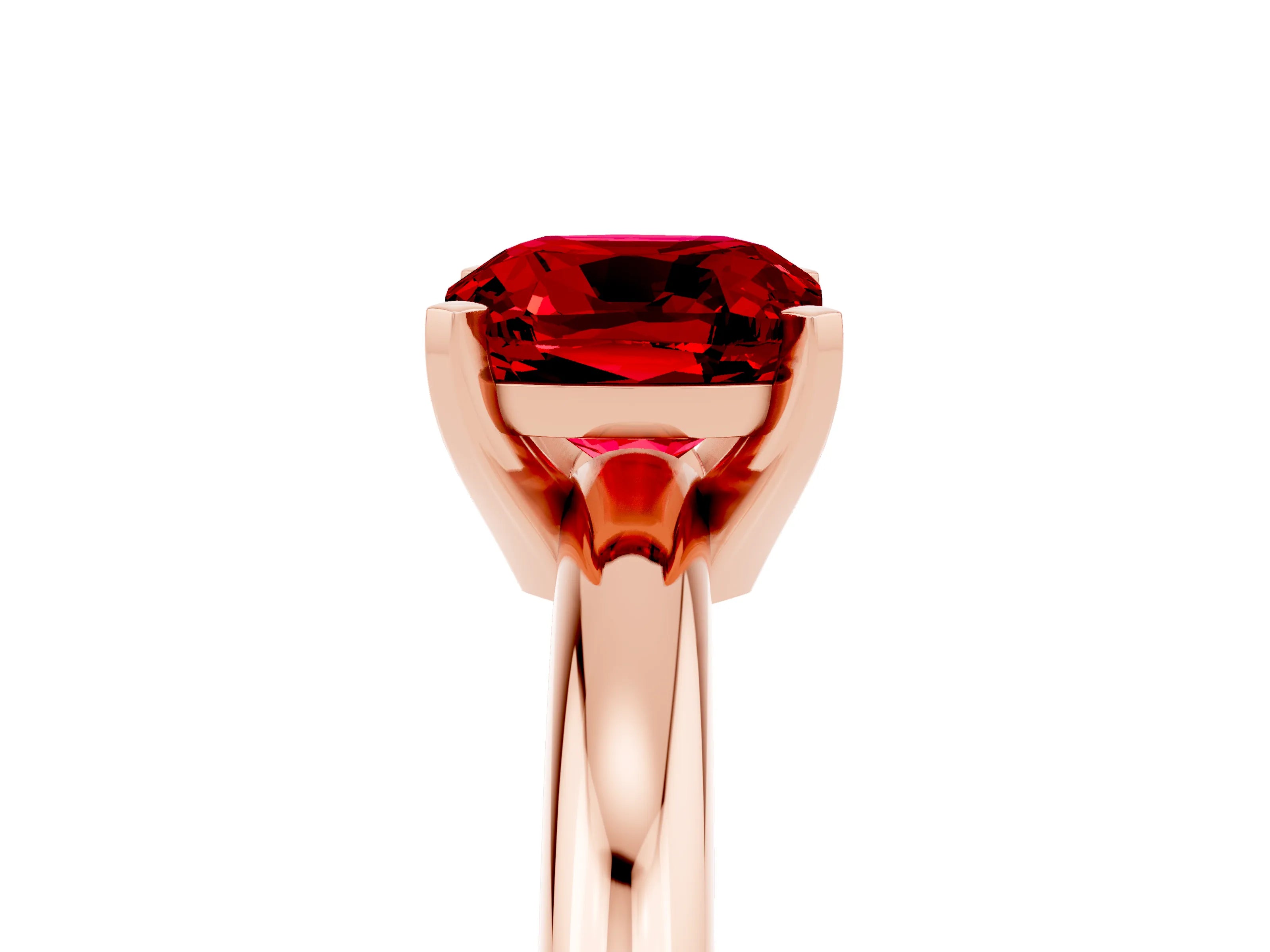 Rose gold Cushion Cut Ruby Solitaire Engagement Ring with Round Band and Four-Prong Setting_5