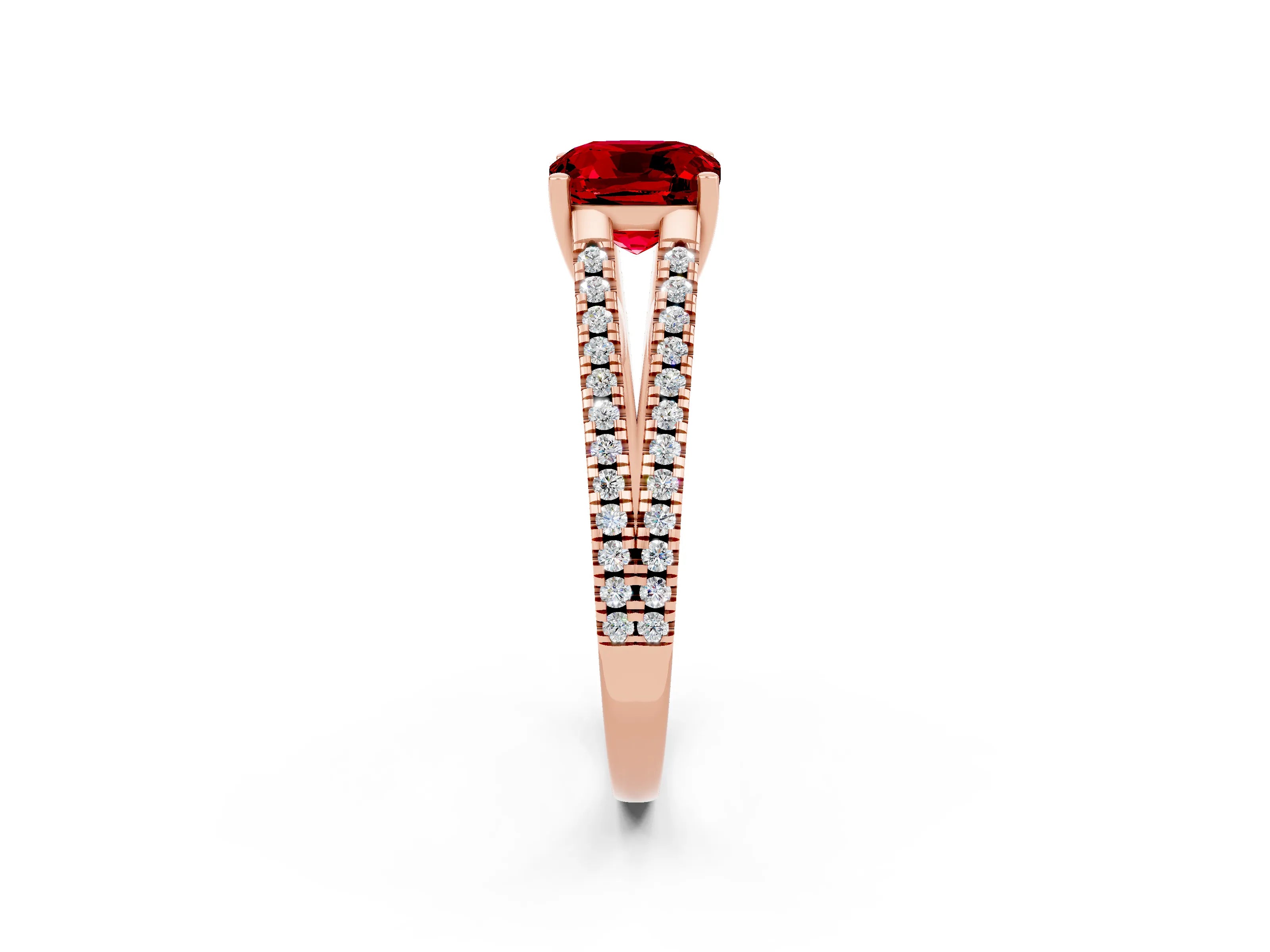 Rose gold Cushion Cut Ruby Solitaire Engagement Ring with Split Shank Pavé Band_2