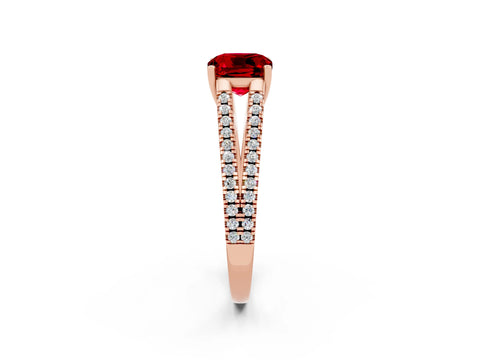 Rose gold Cushion Cut Ruby Solitaire Engagement Ring with Split Shank Pavé Band_2