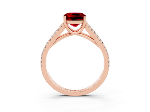 Rose gold Cushion Cut Ruby Solitaire Engagement Ring with Split Shank Pavé Band_3